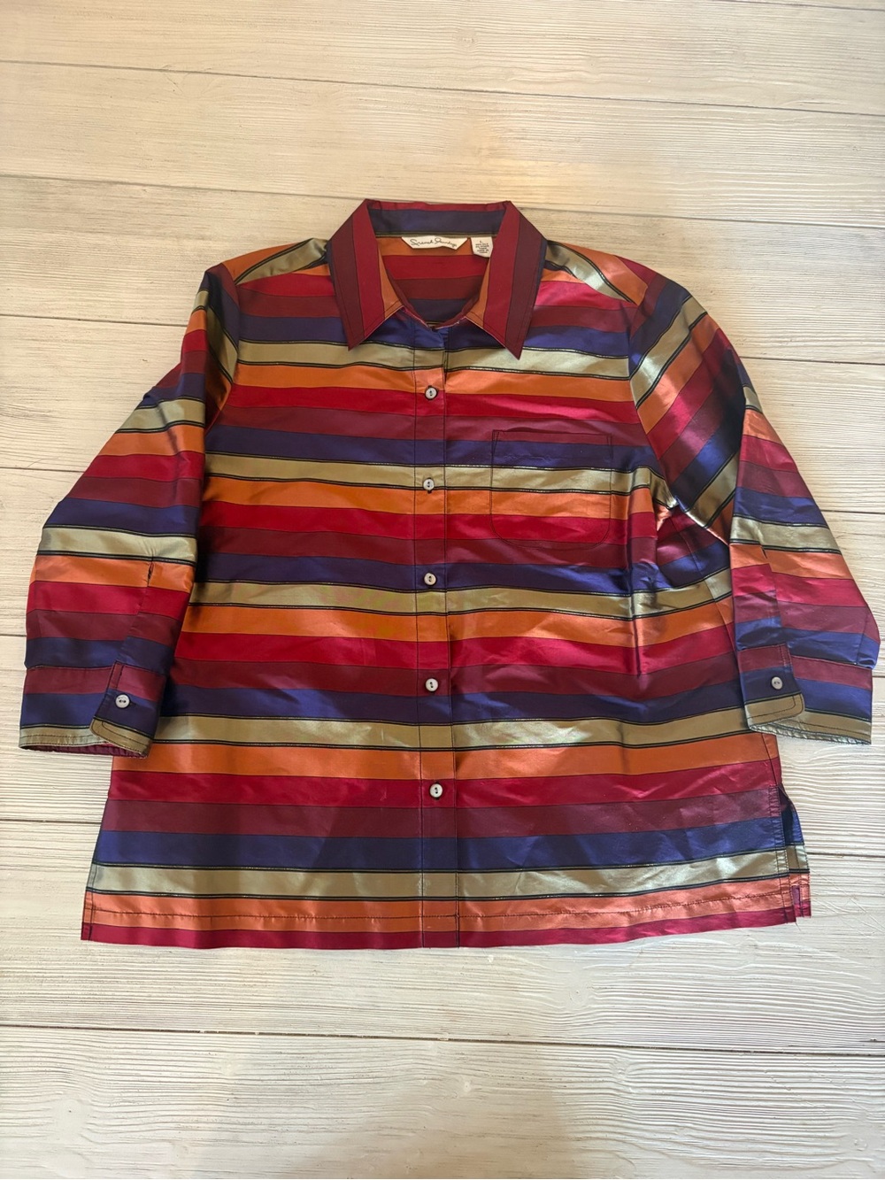 French Laundry Silk Striped Button-Down Blouse | Size Large | Quiet Luxury